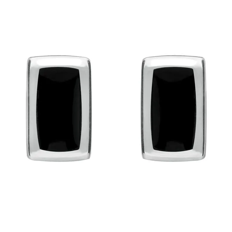 Sterling Silver Whitby Jet Small Rounded Oblong Stud Earrings sold by Jura Watches