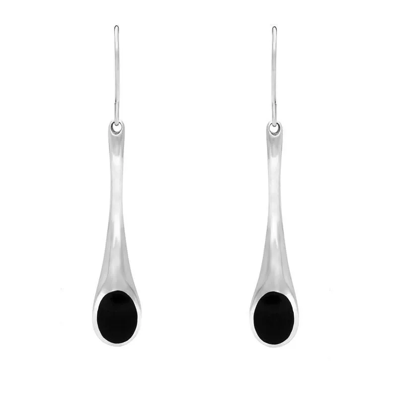 Sterling Silver Whitby Jet Long Tapered Drop Hook Earrings sold by Jura Watches