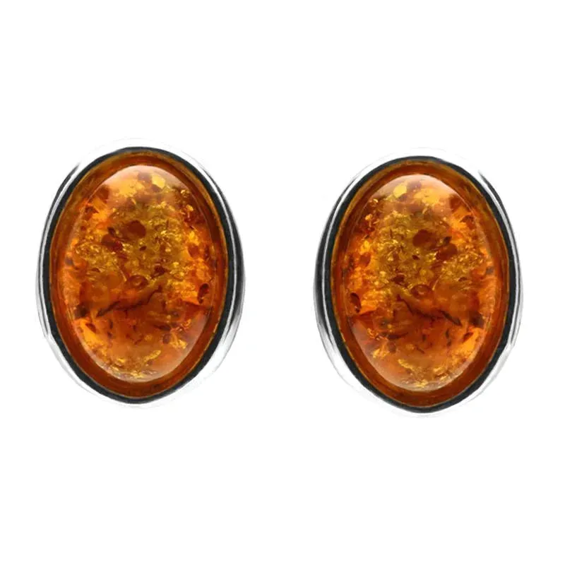 Sterling Silver Amber Framed Oval Stud Earrings sold by Jura Watches