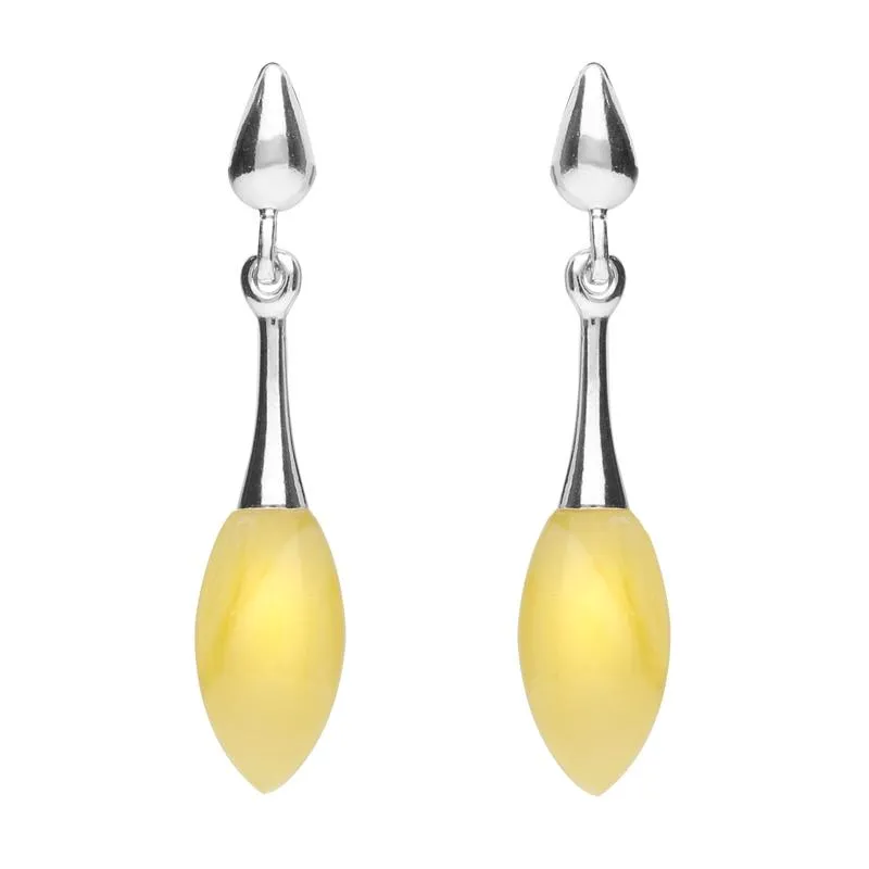 Sterling Silver Amber Long Slim Marquise Drop Stud Earrings sold by Jura Watches