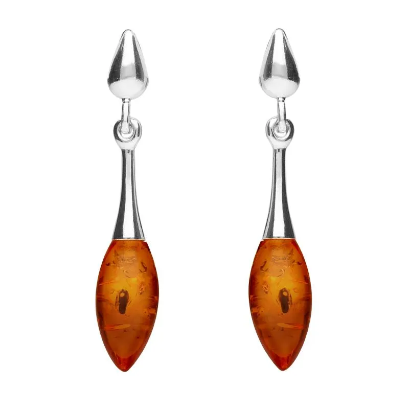Sterling Silver Amber Long Slim Marquise Drop Stud Earrings sold by Jura Watches