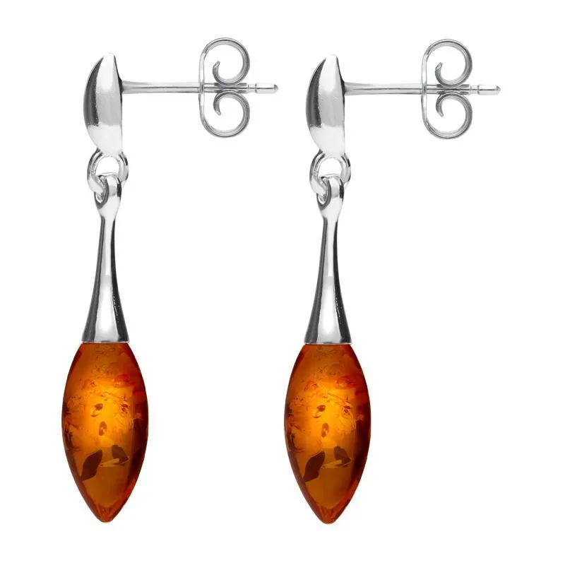 Sterling Silver Amber Long Slim Marquise Drop Stud Earrings sold by Jura Watches product image thumbnail 2