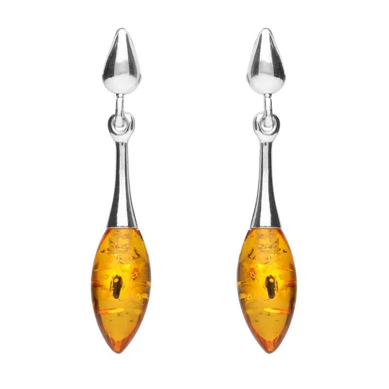 Sterling Silver Amber Long Slim Marquise Drop Stud Earrings sold by Jura Watches