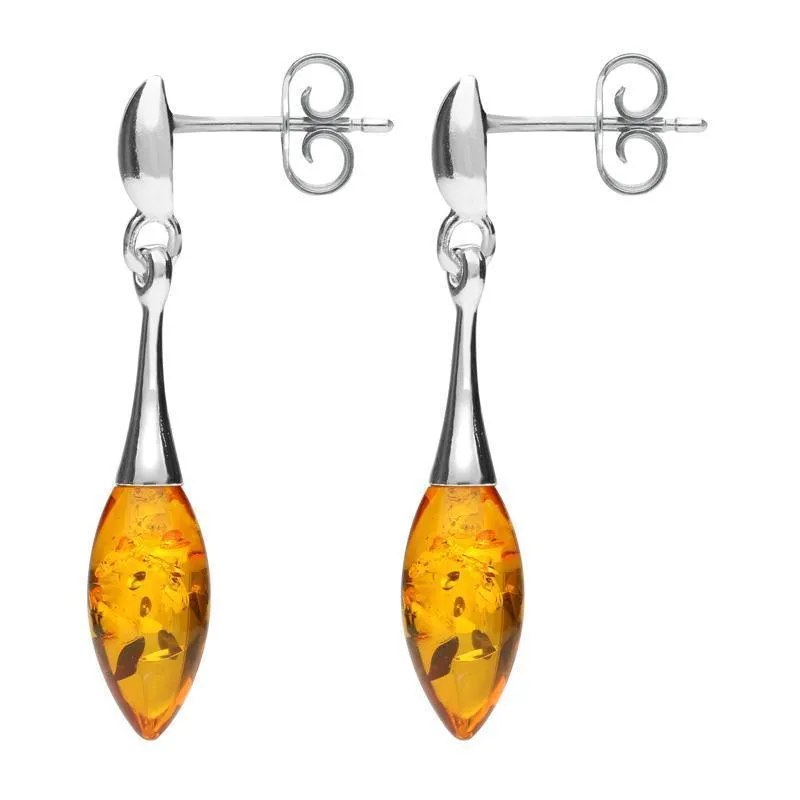 Sterling Silver Amber Long Slim Marquise Drop Stud Earrings sold by Jura Watches product image thumbnail 2