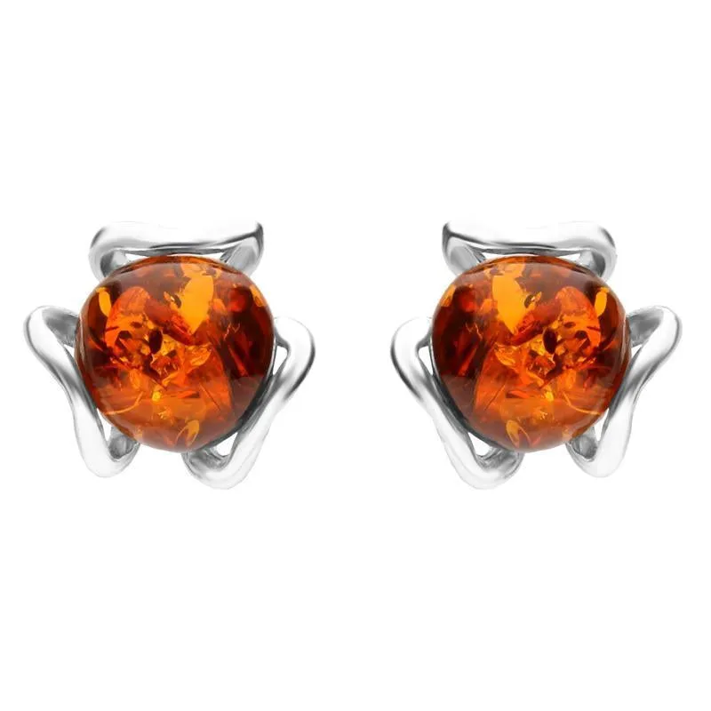 Sterling Silver Amber Round Petal Detail Stud Earrings sold by Jura Watches