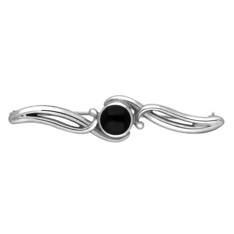 Sterling Silver Whitby Jet Oval Scroll Brooch sold by Jura Watches