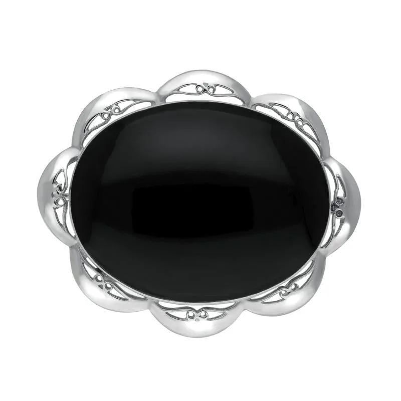 Sterling Silver Whitby Jet Framed Frill Edge Oval Brooch sold by Jura Watches