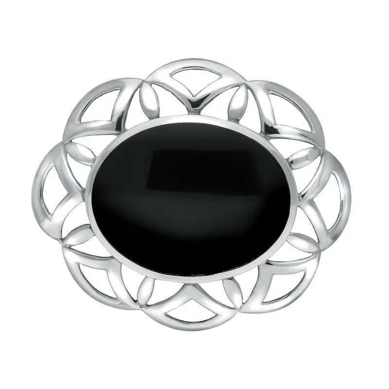 Sterling Silver Whitby Jet Large Flower Brooch sold by Jura Watches