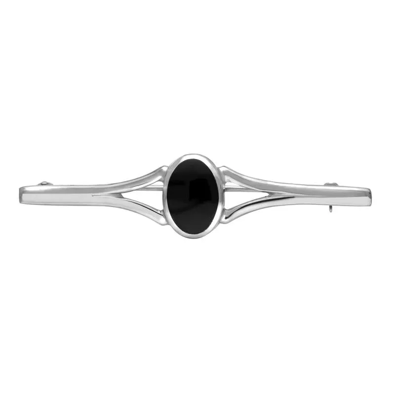 Sterling Silver Whitby Jet Oval Split Bar Brooch sold by Jura Watches