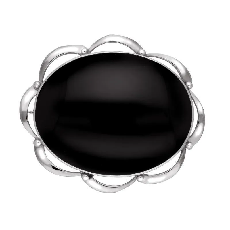 Sterling Silver Whitby Jet Frill Edge Oval Brooch sold by Jura Watches