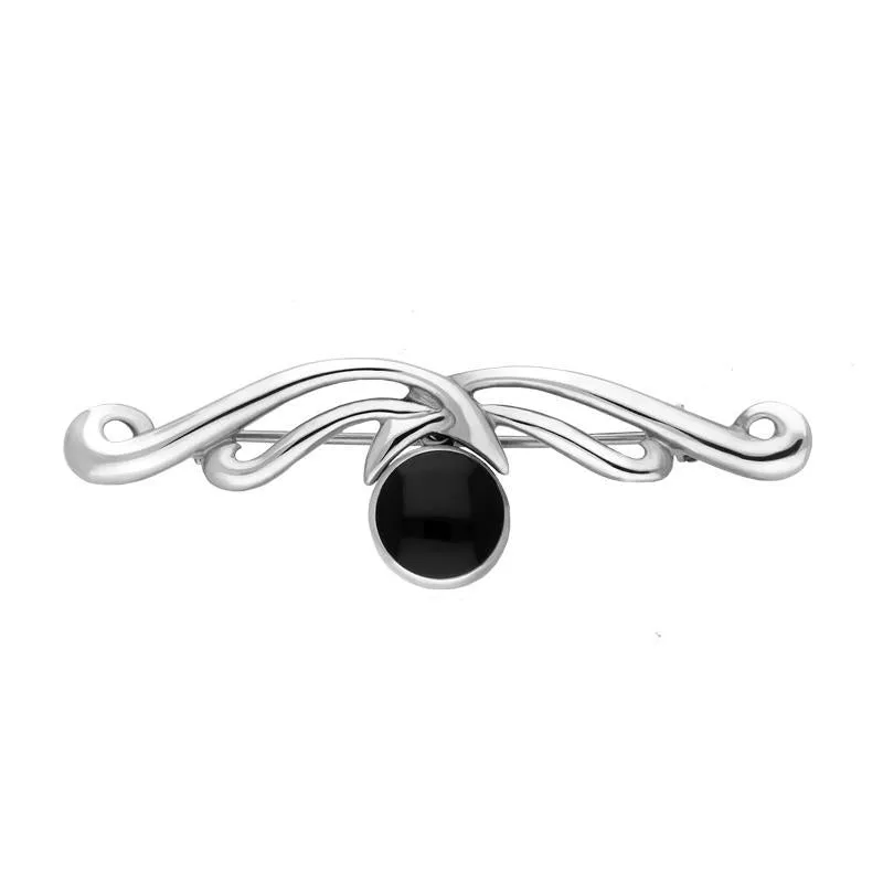 Sterling Silver Whitby Jet Willow Drop Bar Brooch sold by Jura Watches
