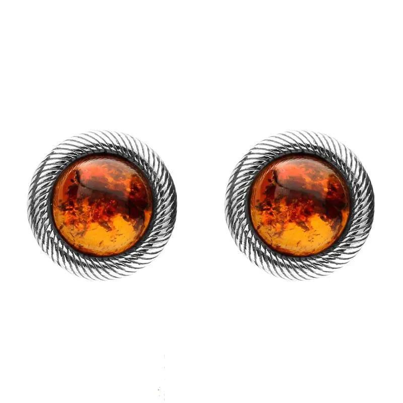 Sterling Silver Amber Round Rope Framed Stud Earrings sold by Jura Watches