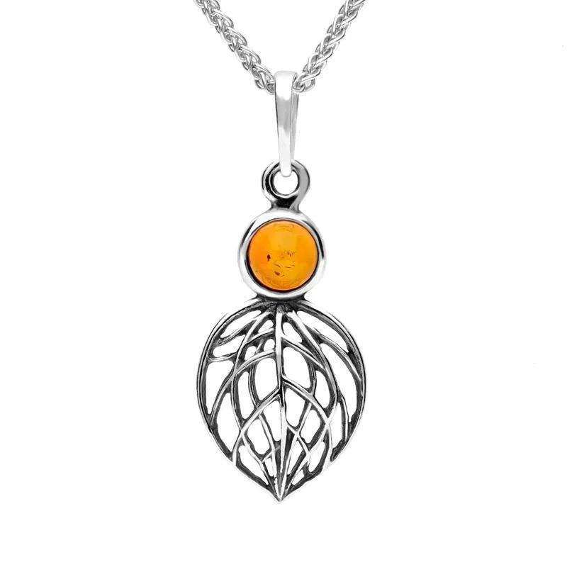 Sterling Silver Amber Abstract Leaf Necklace sold by Jura Watches