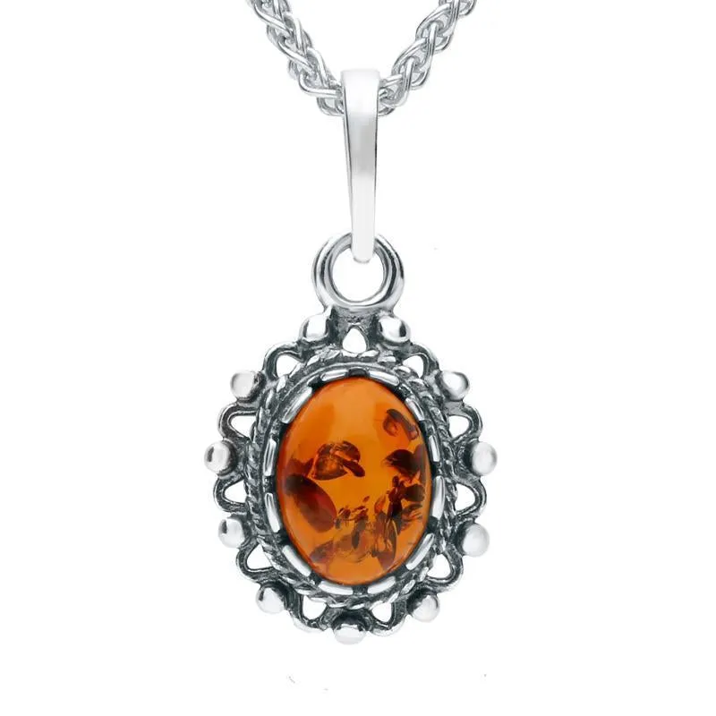 Sterling Silver Baltic Amber Framed Oval Necklace sold by Jura Watches