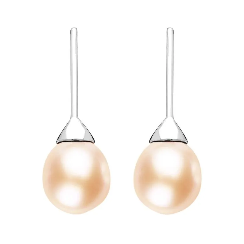 Sterling Silver Peach Pearl Hook Drop Earrings sold by Jura Watches