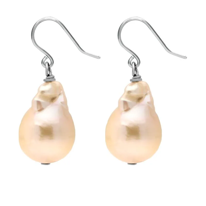 Sterling Silver Peach Baroque Pearl Hook Drop Earrings sold by Jura Watches product image thumbnail 2