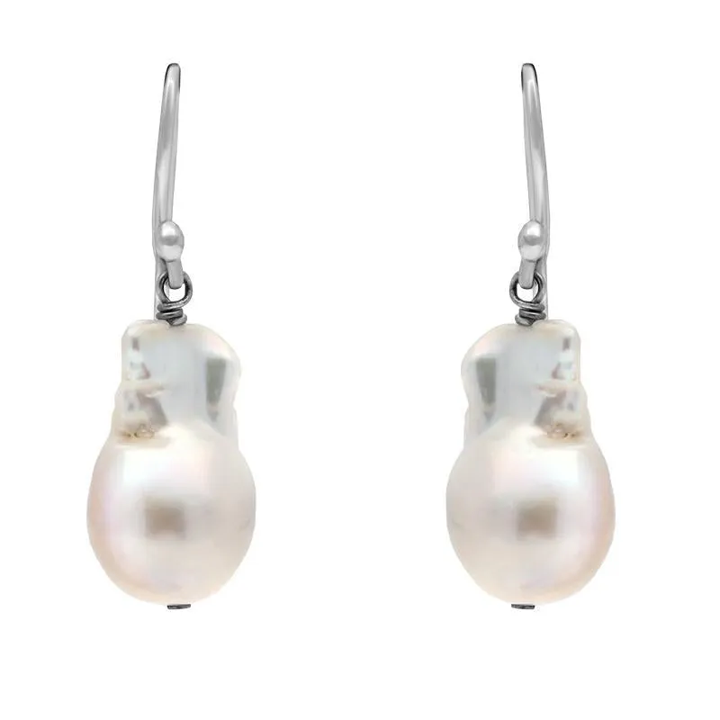 Sterling Silver White Baroque Pearl Hook Drop Earrings sold by Jura Watches