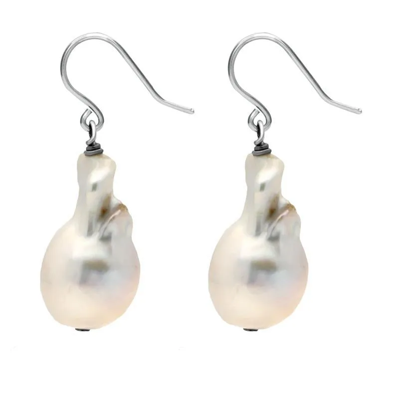 Sterling Silver White Baroque Pearl Hook Drop Earrings sold by Jura Watches product image thumbnail 2