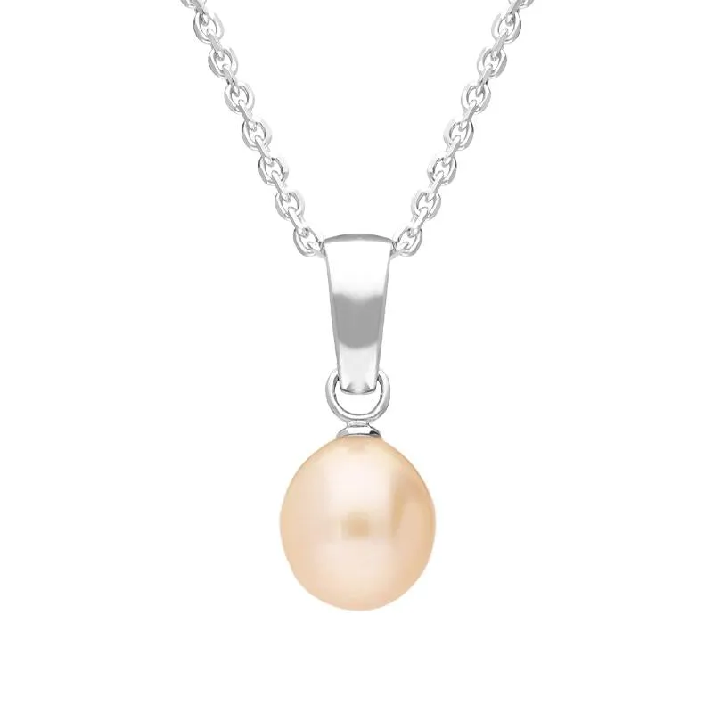 Sterling Silver Peach Pearl Drop Necklace D sold by Jura Watches