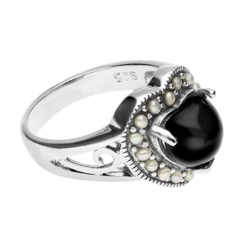 Sterling Silver Whitby Jet Pearl Heart Shaped Ring sold by Jura Watches product image thumbnail 2