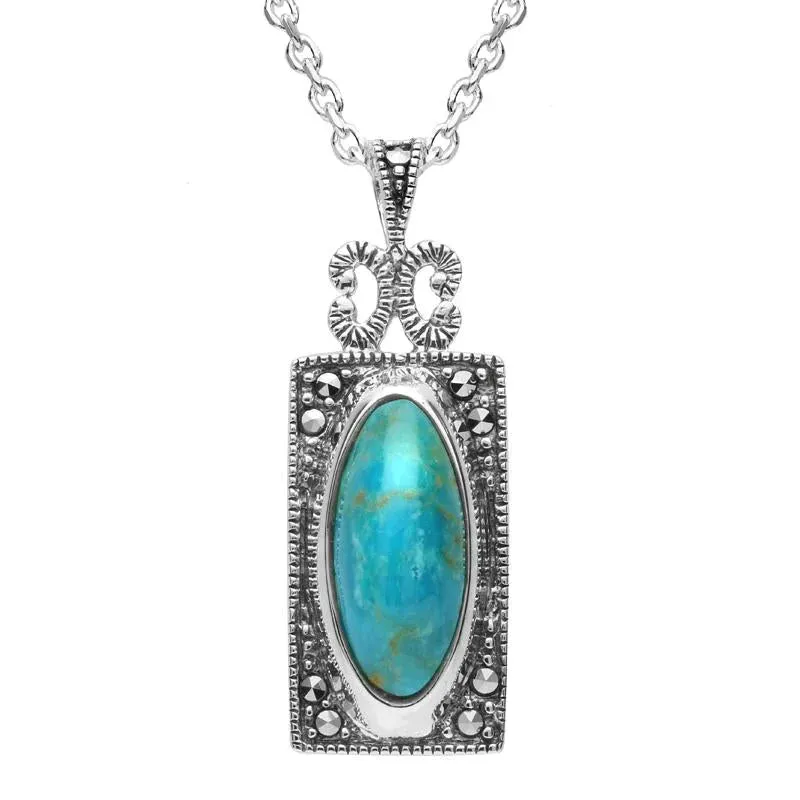 Sterling Silver Turquoise Marcasite Oval Oblong Necklace sold by Jura Watches
