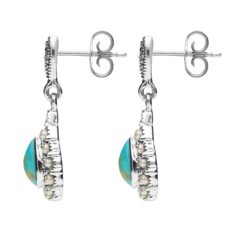 Sterling Silver Turquoise Marcasite Pearl Round Edge Bead Drop Earrings sold by Jura Watches product image thumbnail 2