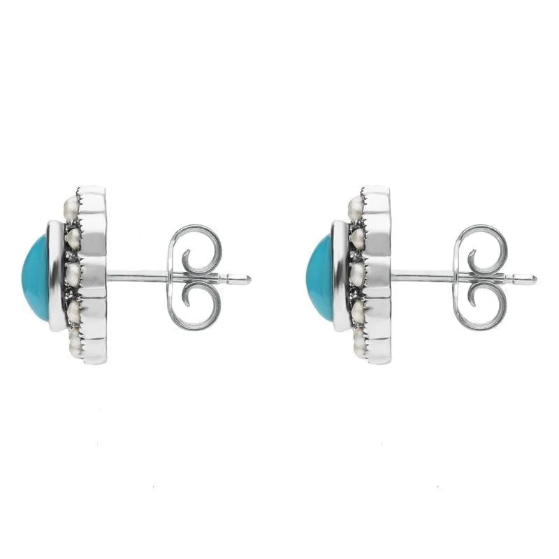 Sterling Silver Turquoise Pearl Oval Beaded Edge Stud Earrings sold by Jura Watches product image thumbnail 2