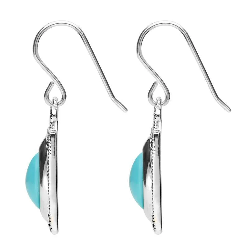 Sterling Silver Turquoise Marcasite Oval Oblong Drop Hook Earrings sold by Jura Watches product image thumbnail 2