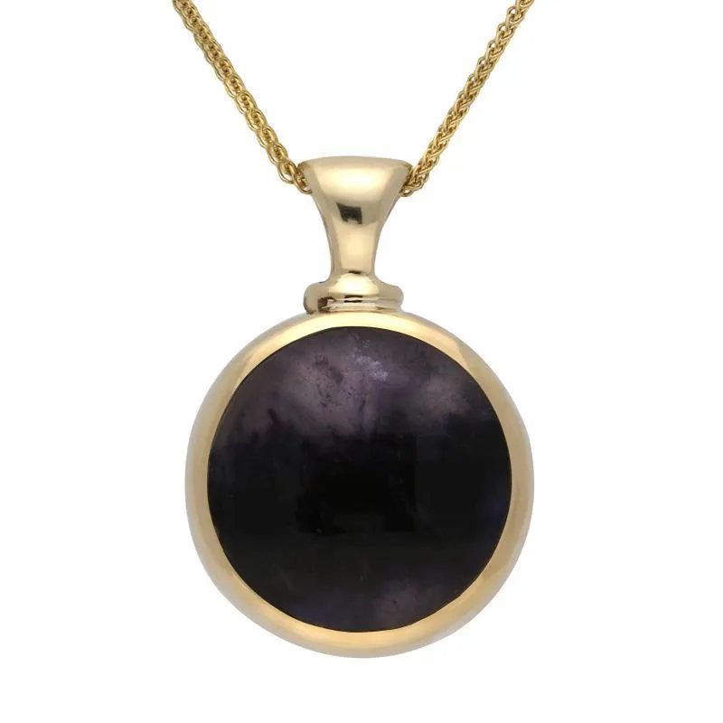 9ct Yellow Gold Whitby Jet Blue John Double Sided Round Dinky Fob Necklace sold by Jura Watches product image thumbnail 2