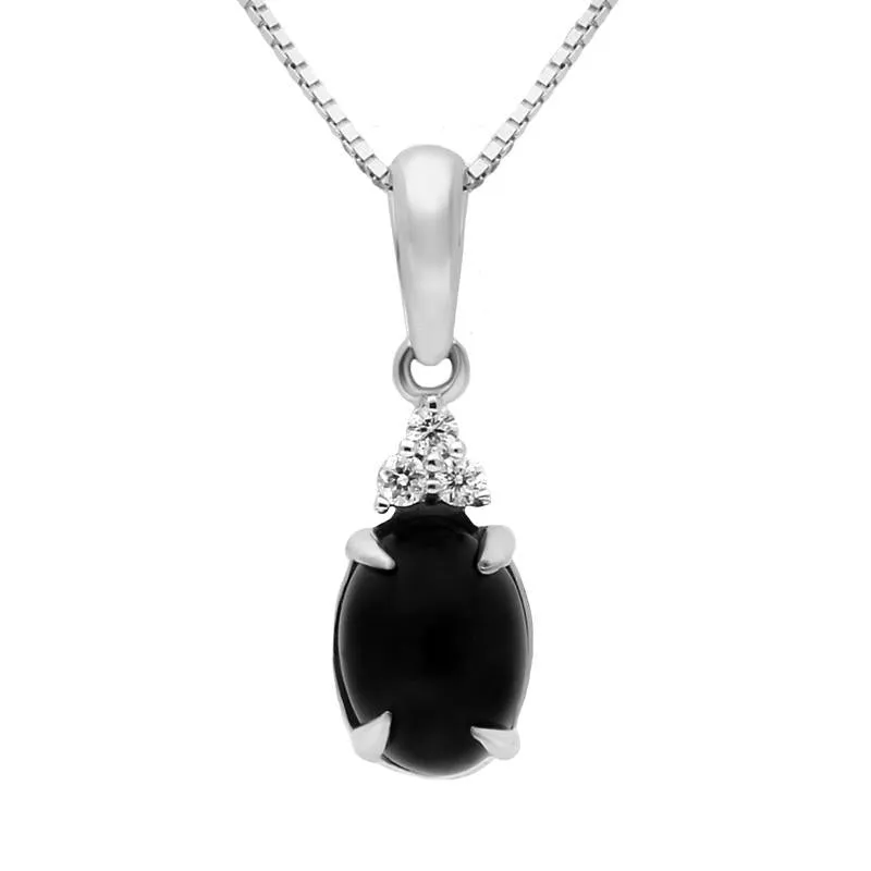 18ct White Gold Whitby Jet Diamond Oval Three Stone Necklace sold by Jura Watches