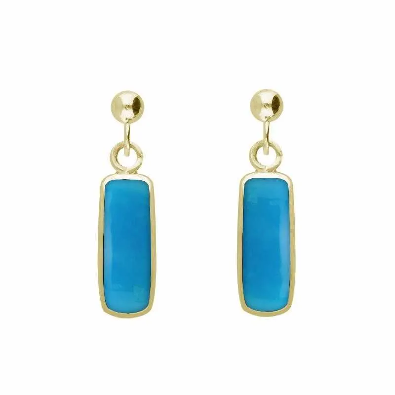 9ct Yellow Gold Turquoise Oblong Drop Earrings sold by Jura Watches