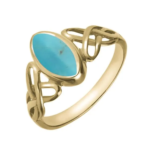 9ct Yellow Gold Turquoise Marquise Celtic Ring sold by Jura Watches