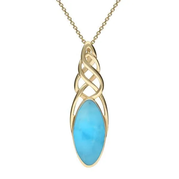 9ct Yellow Gold Turquoise Long Marquise Celtic Necklace sold by Jura Watches