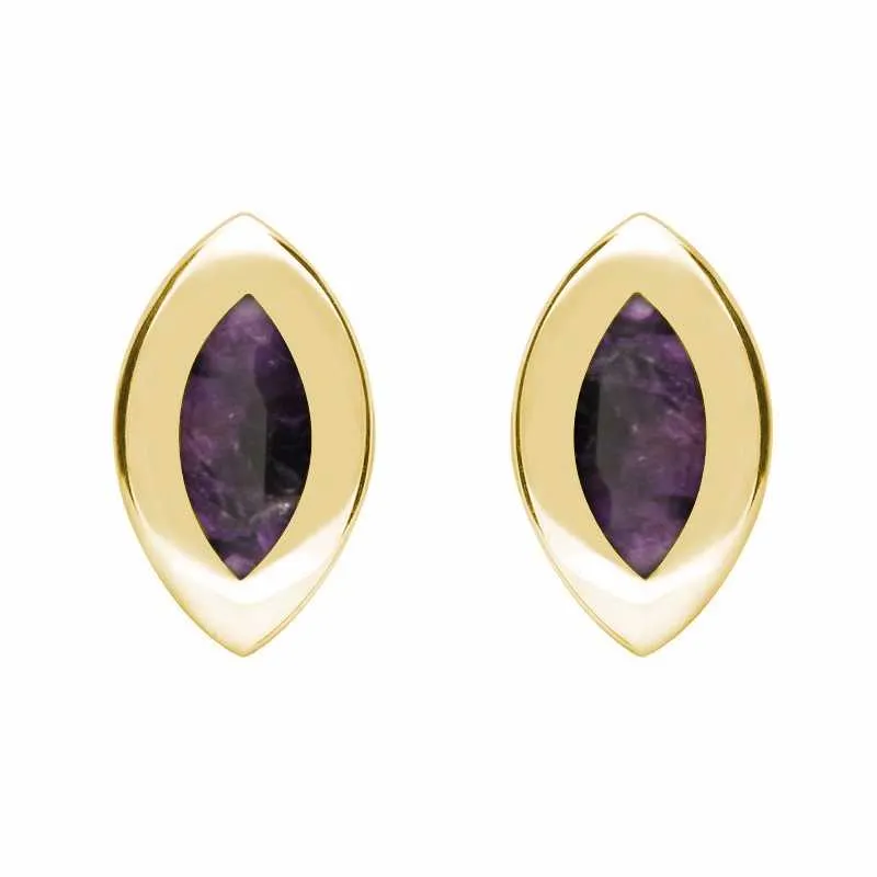 9ct Yellow Gold Blue John Framed Marquise Stud Earrings sold by Jura Watches