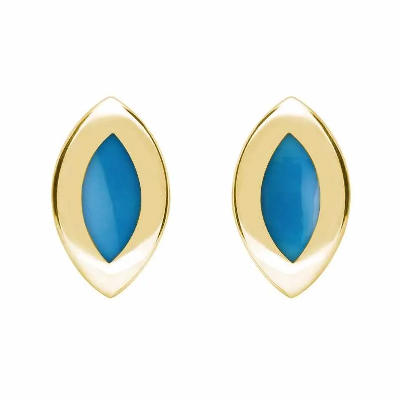 9ct Yellow Gold Turquoise Framed Marquise Stud Earrings sold by Jura Watches