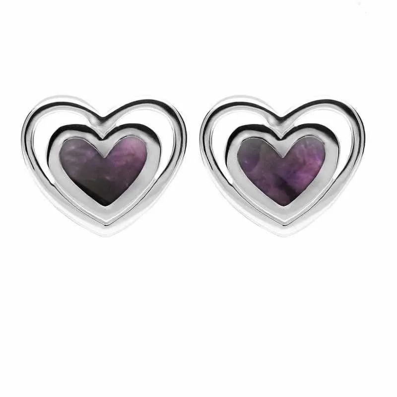 Sterling Silver Blue John Heart In Heart Stud Earrings sold by Jura Watches