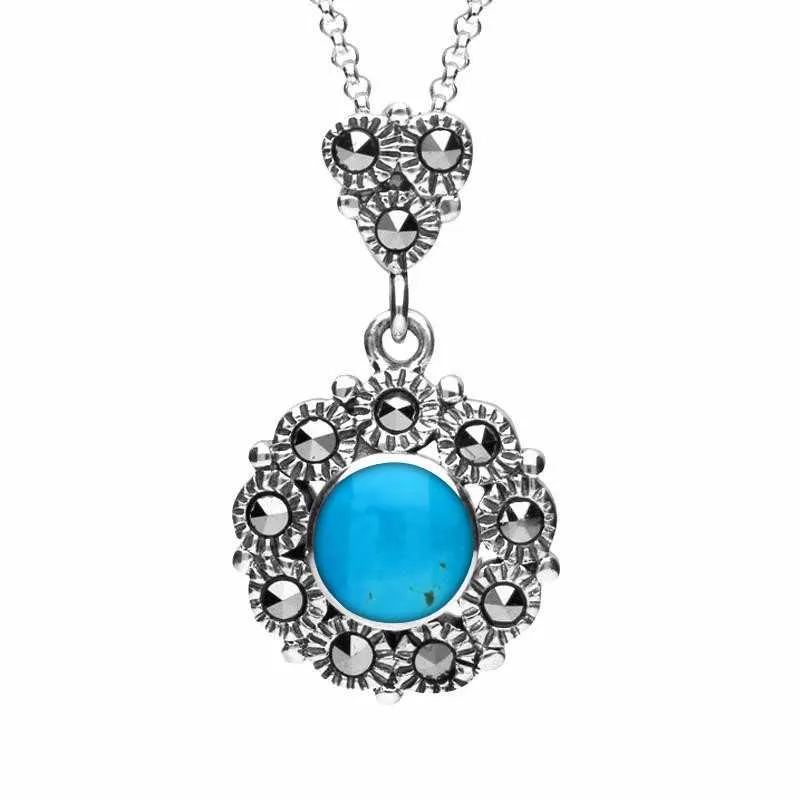 Sterling Silver Turquoise Marcasite Round Beaded Drop Necklace sold by Jura Watches