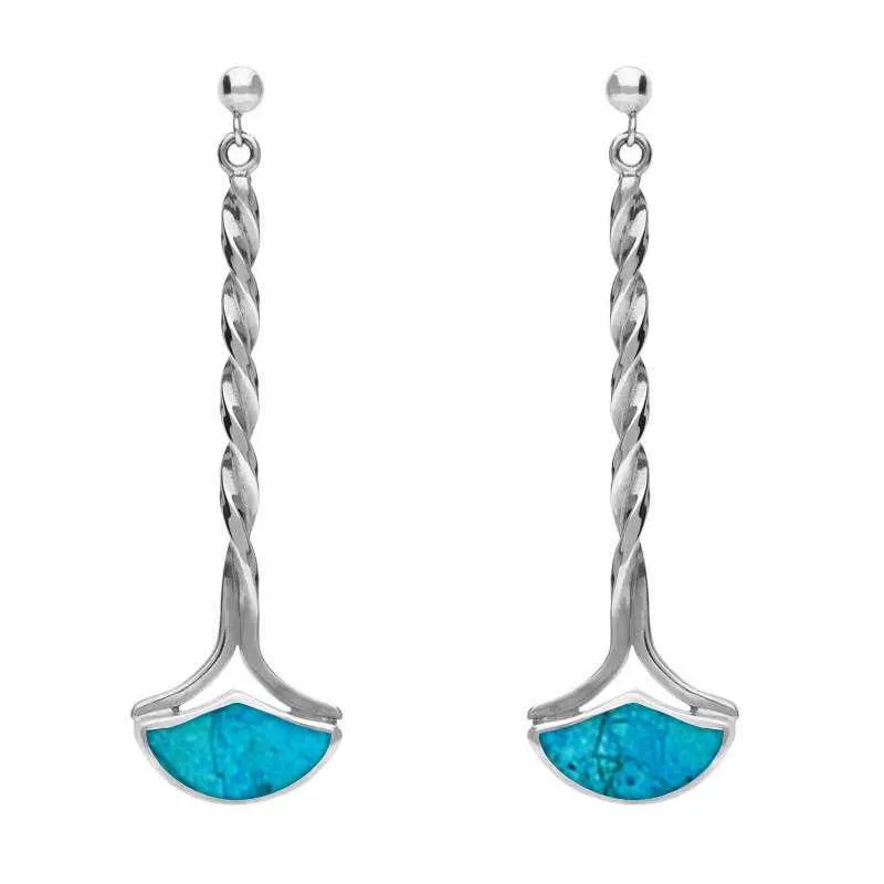 Sterling Silver Turquoise Drop Twist Fan Stud Earrings sold by Jura Watches
