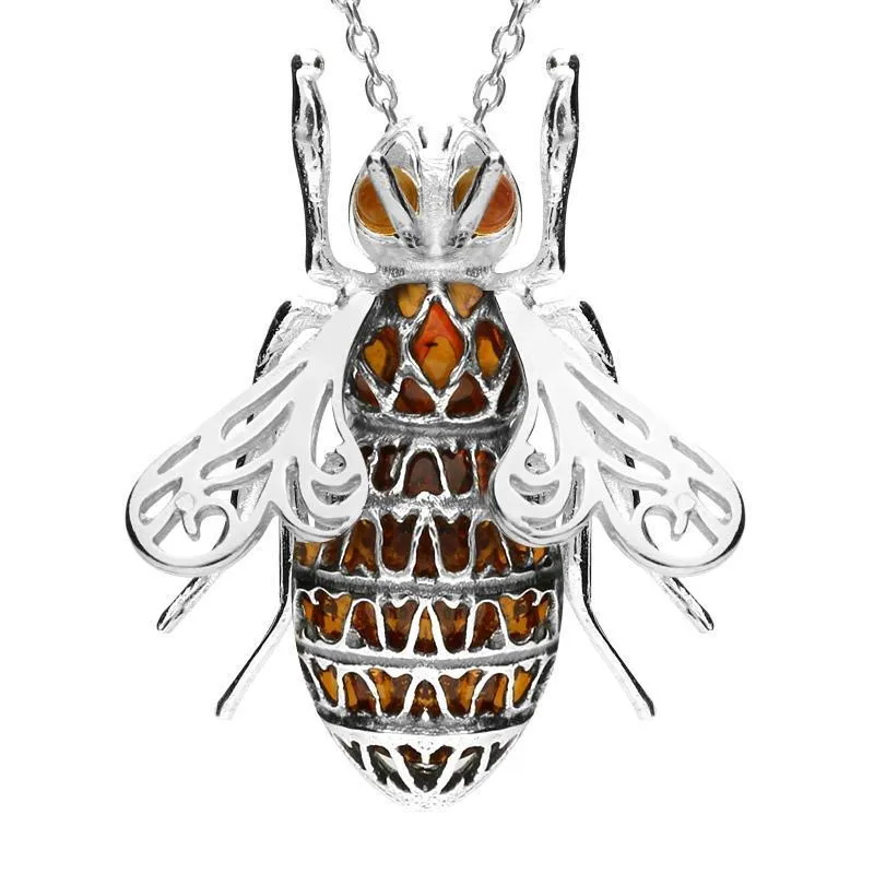 Sterling Silver Amber Patterned Bee Necklace sold by Jura Watches