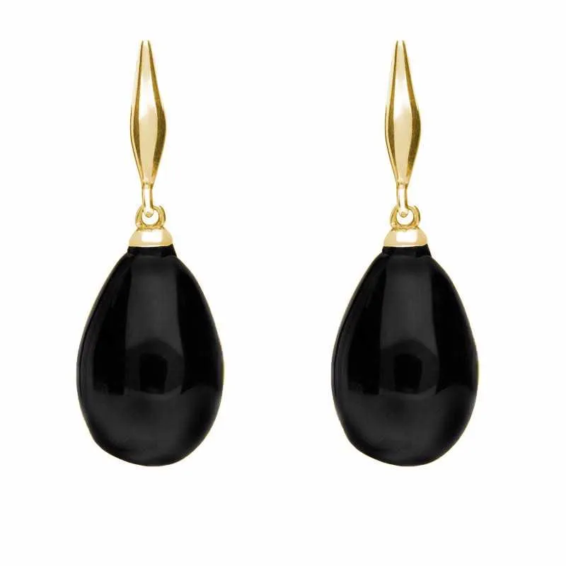 9ct Yellow Gold Whitby Jet Tapered Top Pear Drop Stud Earrings sold by Jura Watches