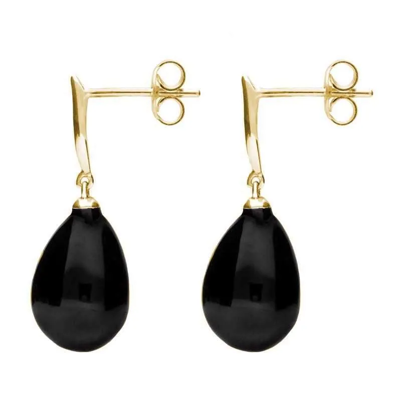 9ct Yellow Gold Whitby Jet Tapered Top Pear Drop Stud Earrings sold by Jura Watches product image thumbnail 2