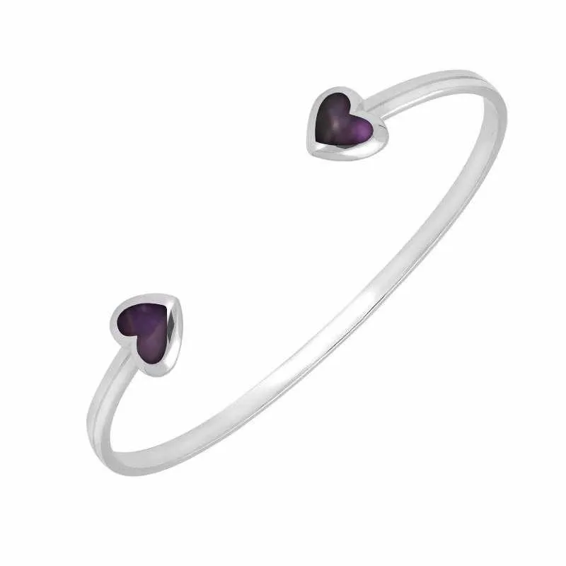 Sterling Silver Blue John Two Stone Heart Bangle sold by Jura Watches