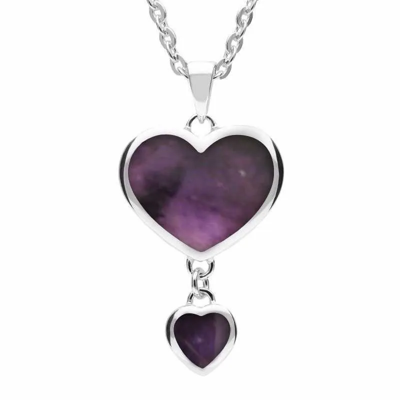 Sterling Silver Blue John Double Heart Drop Necklace sold by Jura Watches