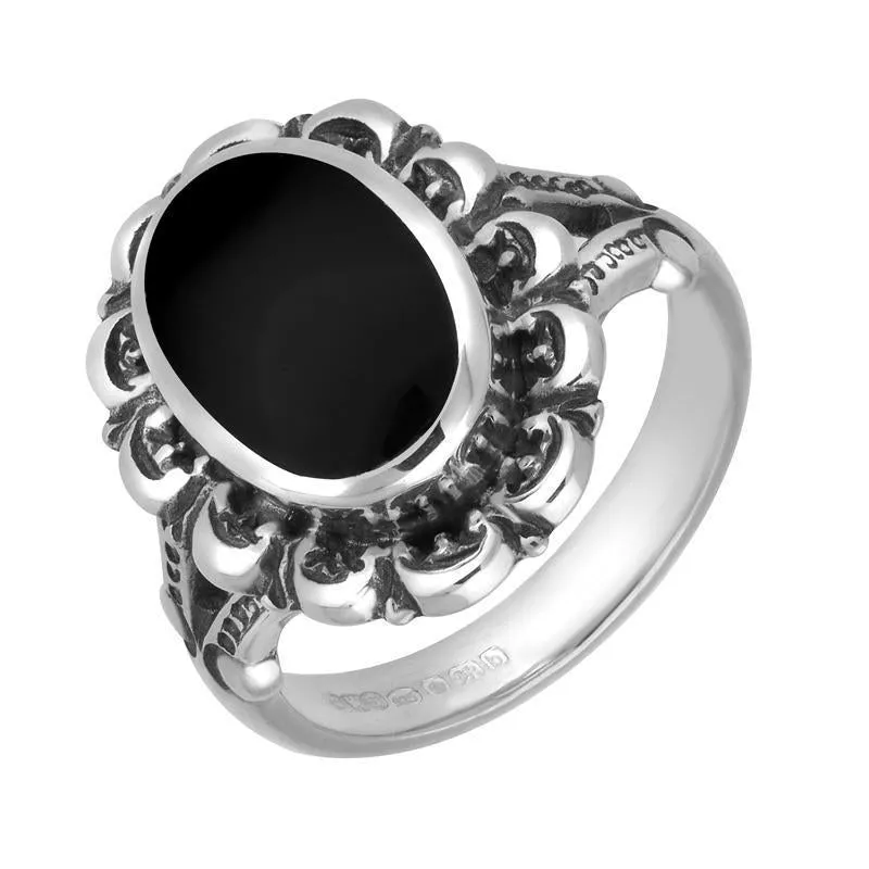 Sterling Silver Whitby Jet Oval Antique Frame Ring sold by Jura Watches