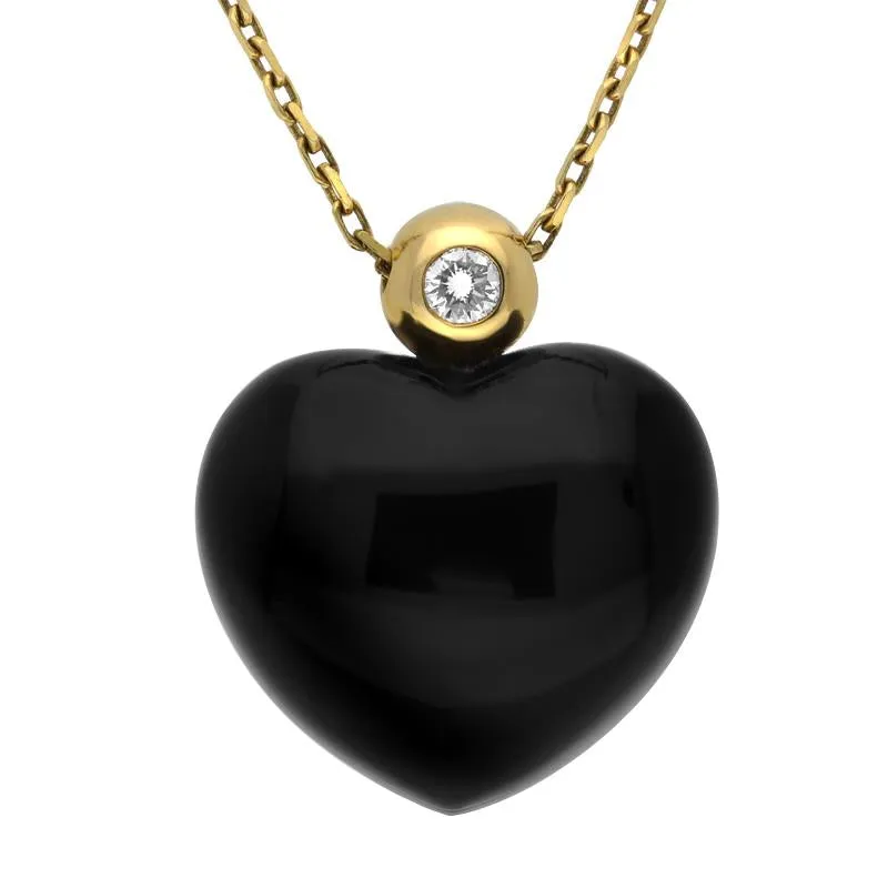 18ct Yellow Gold Whitby Jet 0.15ct Diamond Heart Necklace sold by Jura Watches