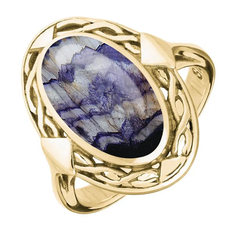 9ct Yellow Gold Blue John Oval Celtic Ring sold by Jura Watches
