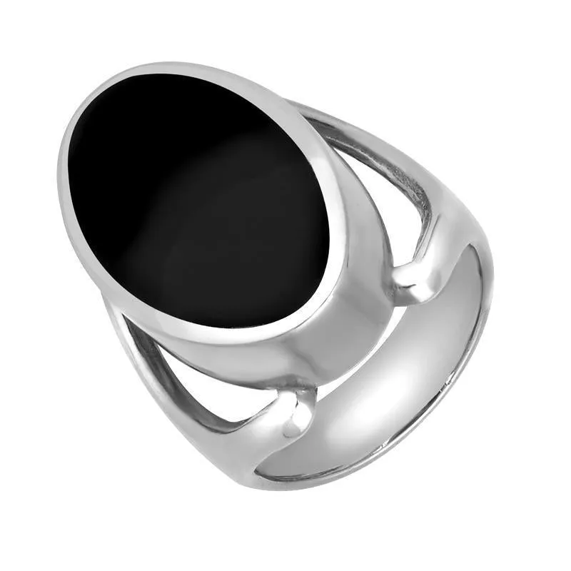 Sterling Silver Whitby Jet Oval Split Shoulder Ring sold by Jura Watches