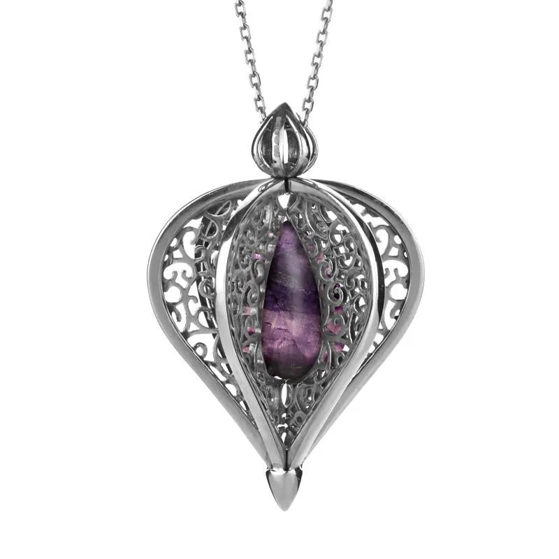 Sterling Silver Blue John Flore Filigree Droplet Necklace sold by Jura Watches