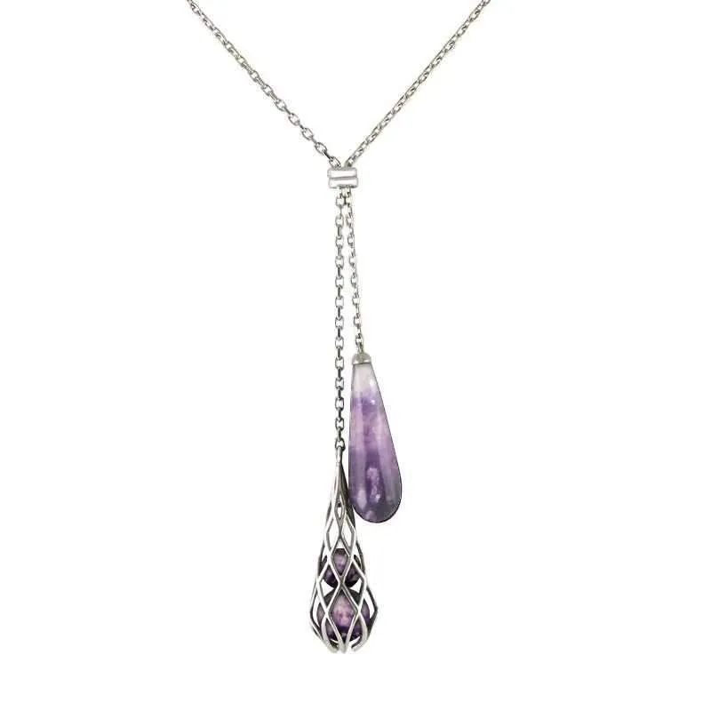 Sterling Silver Blue John Double Drop Necklace sold by Jura Watches