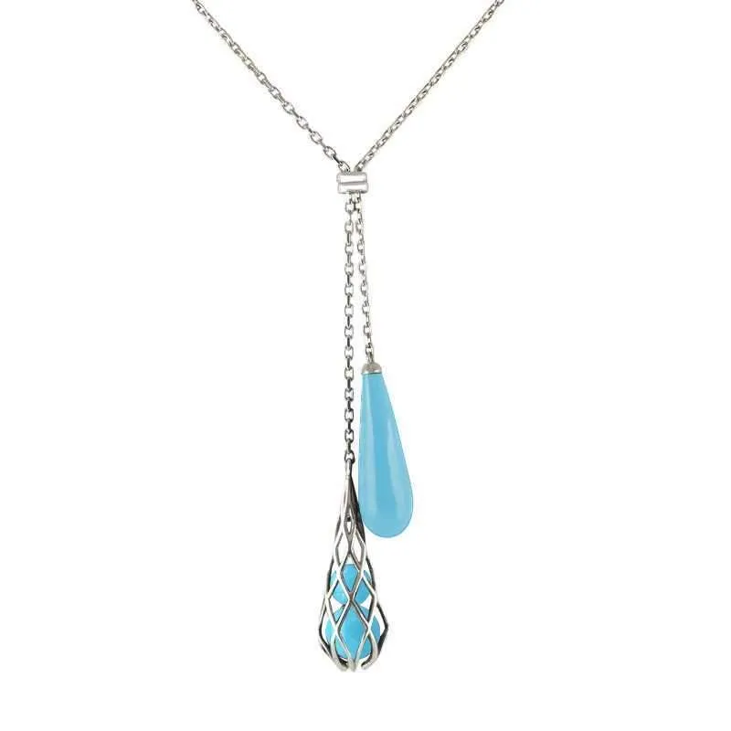 Sterling Silver Turquoise Caged Double Drop Necklace sold by Jura Watches
